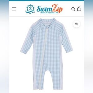 SWIMZIP Blue Gingham Zip Swimsuit, 0-6M.